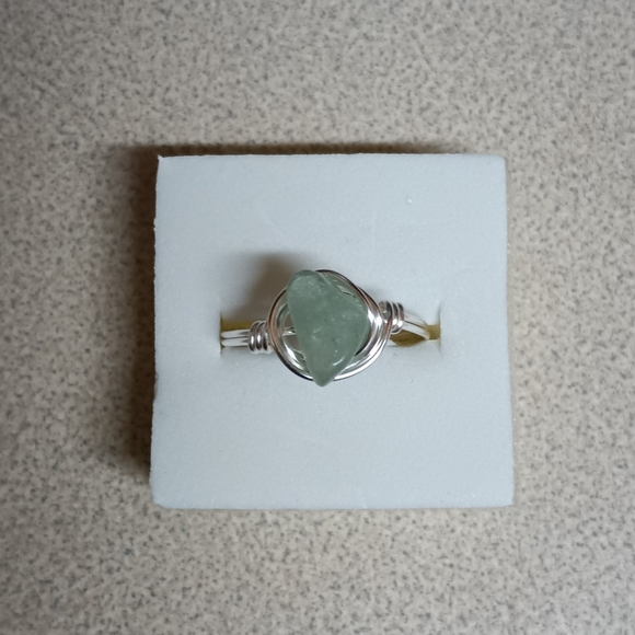 NEW handmade artisan gemstone wire wrap ring clear quartz or green adventurine - Picture 9 of 11